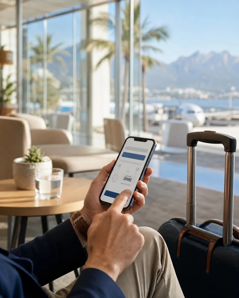 Reisender bucht einen privaten Transfer per Smartphone