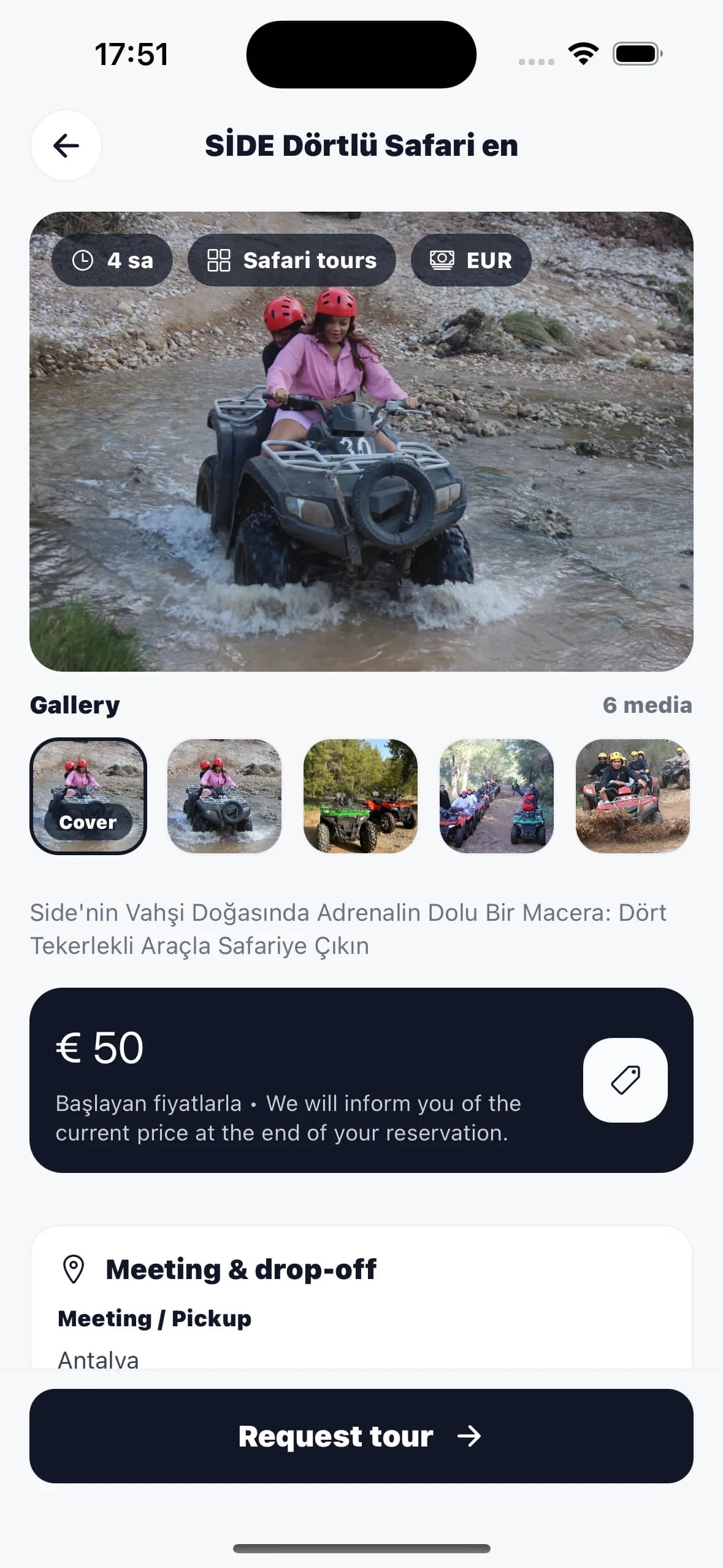 Tourdetailansicht der Tülekler Travel App